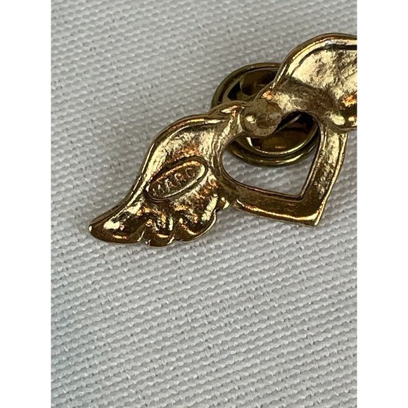 Vintage Signed Marci Winged Open Heart Angel Wings Gold Tone Lapel Pin - Picture 4 of 7